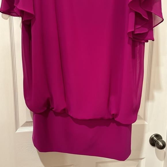 Deep plum Blouson Dressy Dress with sheer overlay - Picture 3 of 6